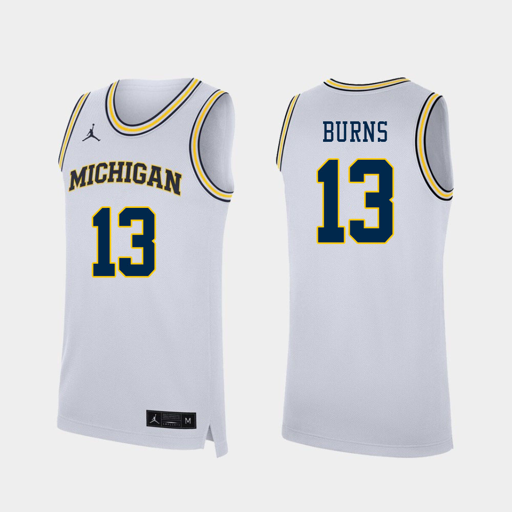 Men #13 Ian Burns Michigan Wolverines College Basketball Jerseys Sale-White
